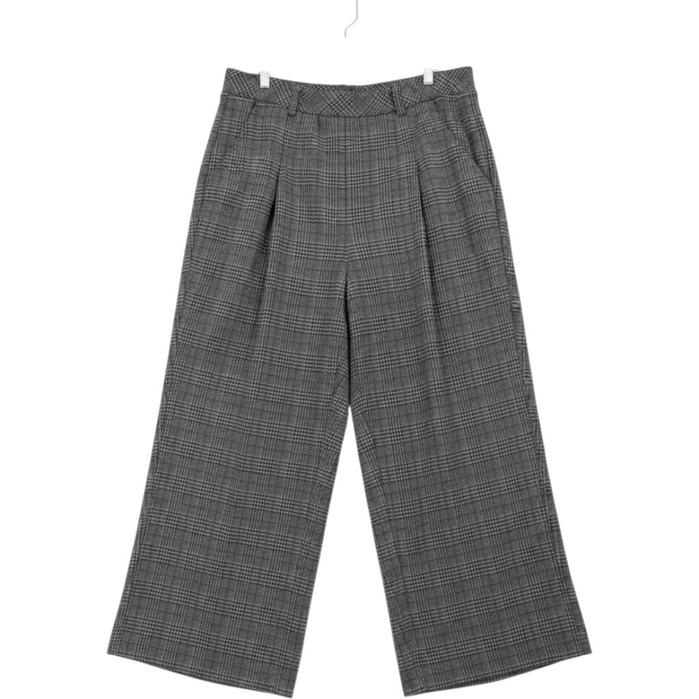 Halara Wide Leg Trousers Women XL Gray Glen Check Plaid Pleated High Rise Office